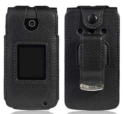 Nakedcellphone Black Vegan Leather Case for Coolpad Snap Phone with Built-in Screen Protection and Metal Belt Clip Form-Fit Cover - View 2 of 9