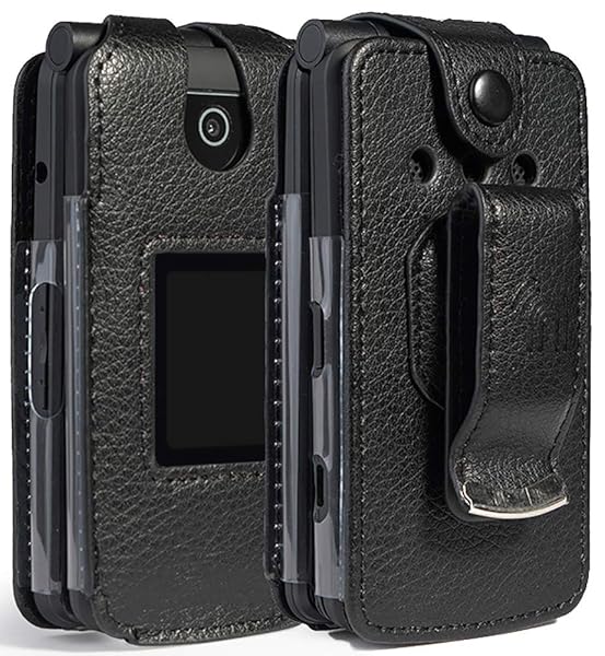 Black Vegan Leather Case for Coolpad Snap Phone with Built-in Screen Protection and Metal Belt Clip Form-Fit Cover
