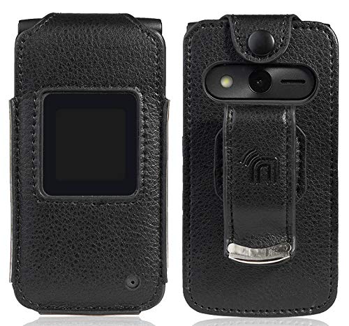 Nakedcellphone Black Vegan Leather Case for eTALK Phone with Built-in Screen Protection and Metal Belt Clip for Kazuna Freetel Verizon Flip Phone - View 2 of 9