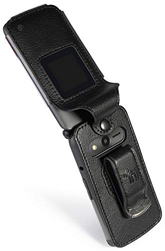 Nakedcellphone Black Vegan Leather Case for eTALK Phone with Built-in Screen Protection and Metal Belt Clip for Kazuna Freetel Verizon Flip Phone - View 4 of 9
