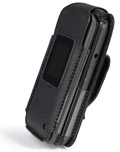 Nakedcellphone Black Vegan Leather Case for eTALK Phone with Built-in Screen Protection and Metal Belt Clip for Kazuna Freetel Verizon Flip Phone - View 6 of 9