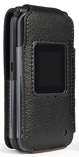 Nakedcellphone Black Vegan Leather Case for eTALK Phone with Built-in Screen Protection and Metal Belt Clip for Kazuna Freetel Verizon Flip Phone - View 8 of 9