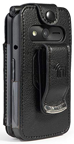 Nakedcellphone Black Vegan Leather Case for eTALK Phone with Built-in Screen Protection and Metal Belt Clip for Kazuna Freetel Verizon Flip Phone - View 9 of 9
