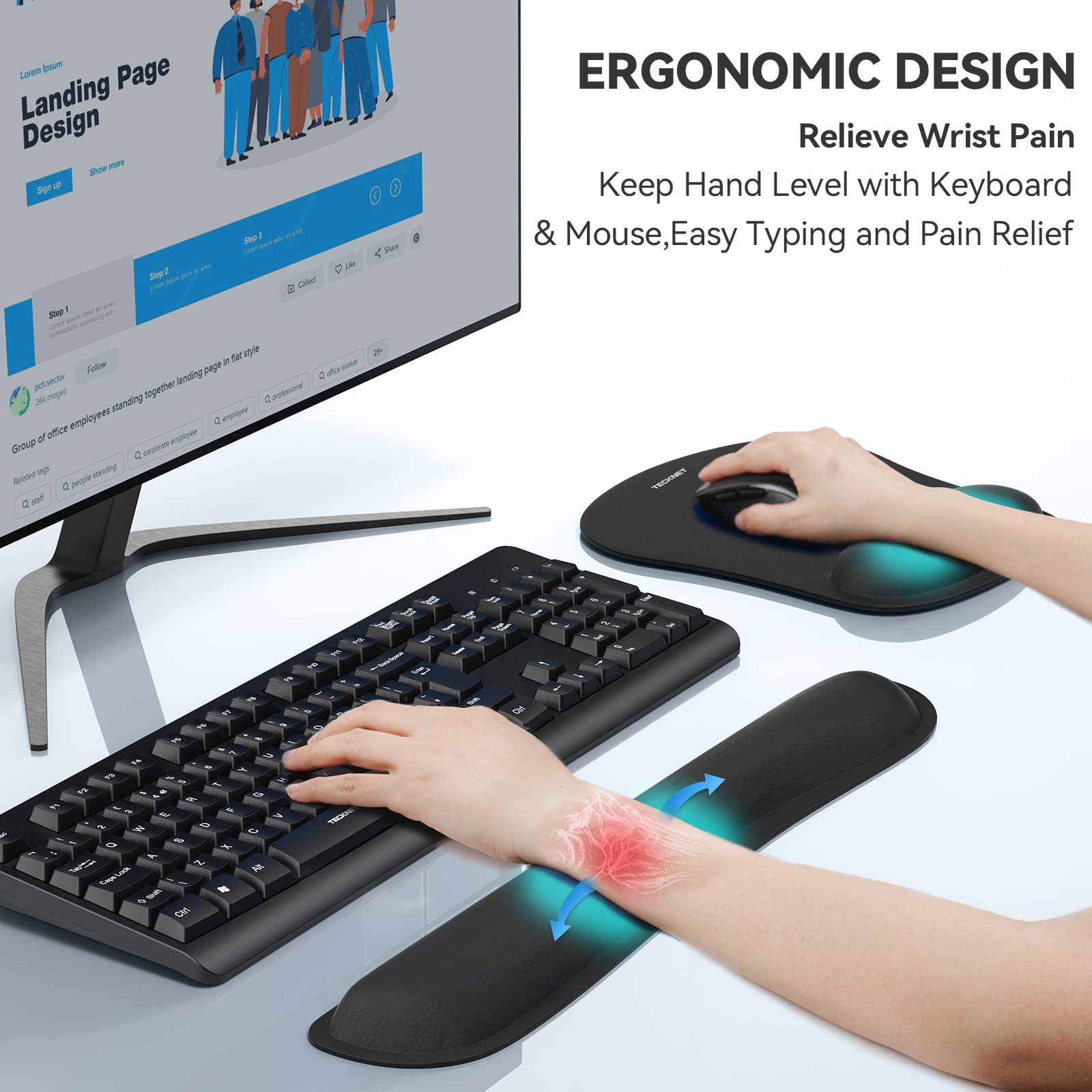 TECKNET TECKNET Ergonomic Keyboard Wrist Rest and Mouse Pad Set for Computer Laptop Mac Lightweight Memory Foam Pain Relief Black - View 2 of 7