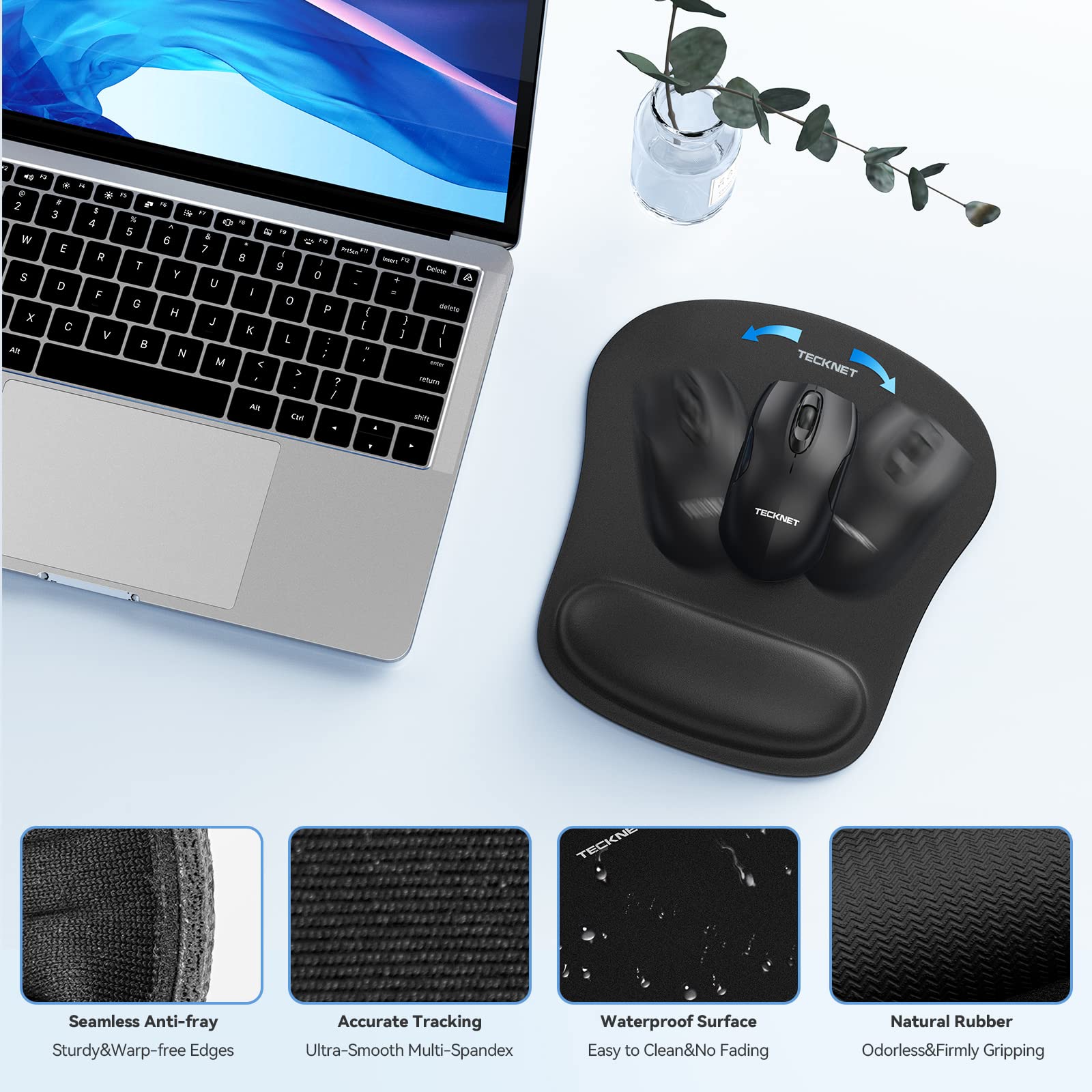 TECKNET TECKNET Ergonomic Keyboard Wrist Rest and Mouse Pad Set for Computer Laptop Mac Lightweight Memory Foam Pain Relief Black - View 5 of 7