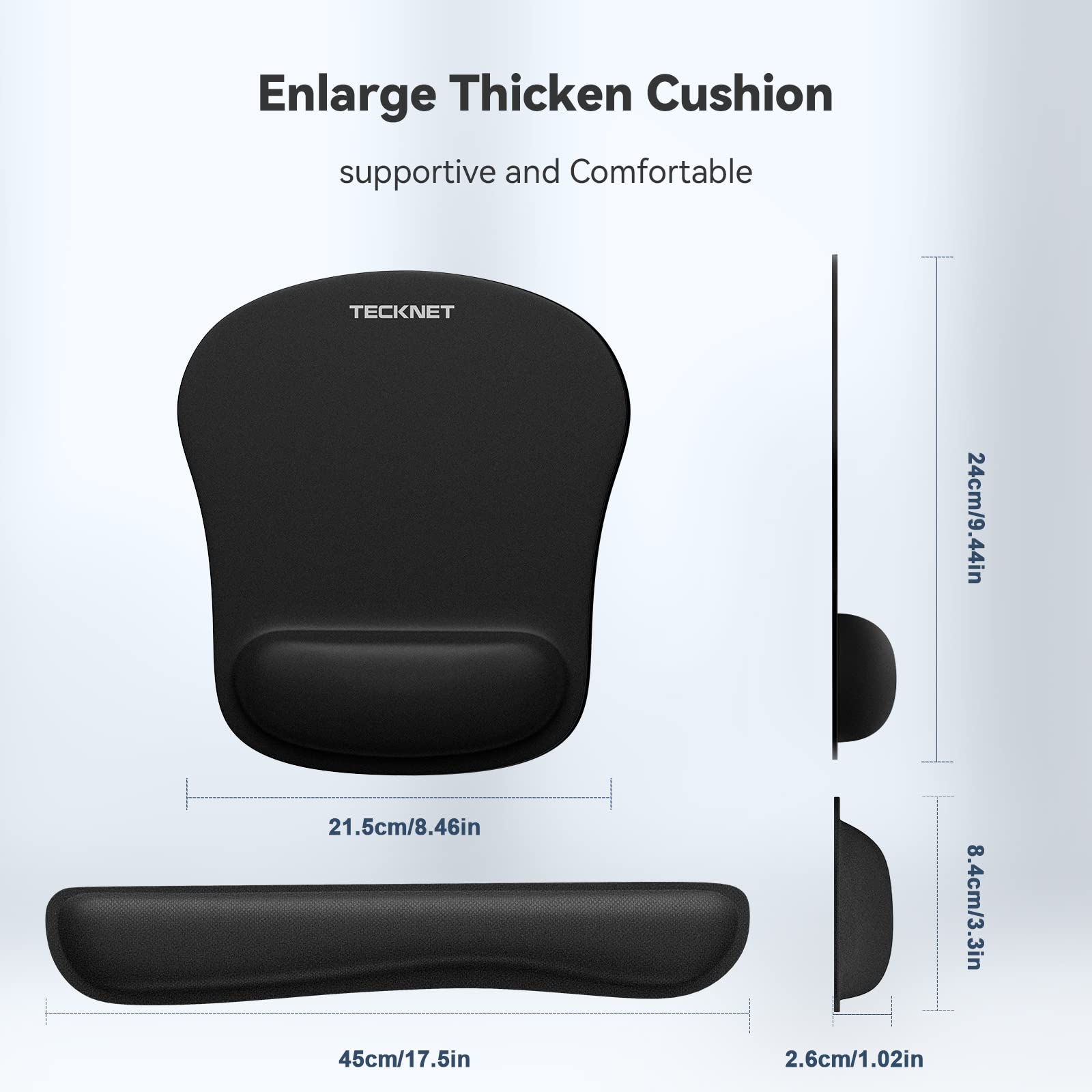 TECKNET TECKNET Ergonomic Keyboard Wrist Rest and Mouse Pad Set for Computer Laptop Mac Lightweight Memory Foam Pain Relief Black - View 6 of 7