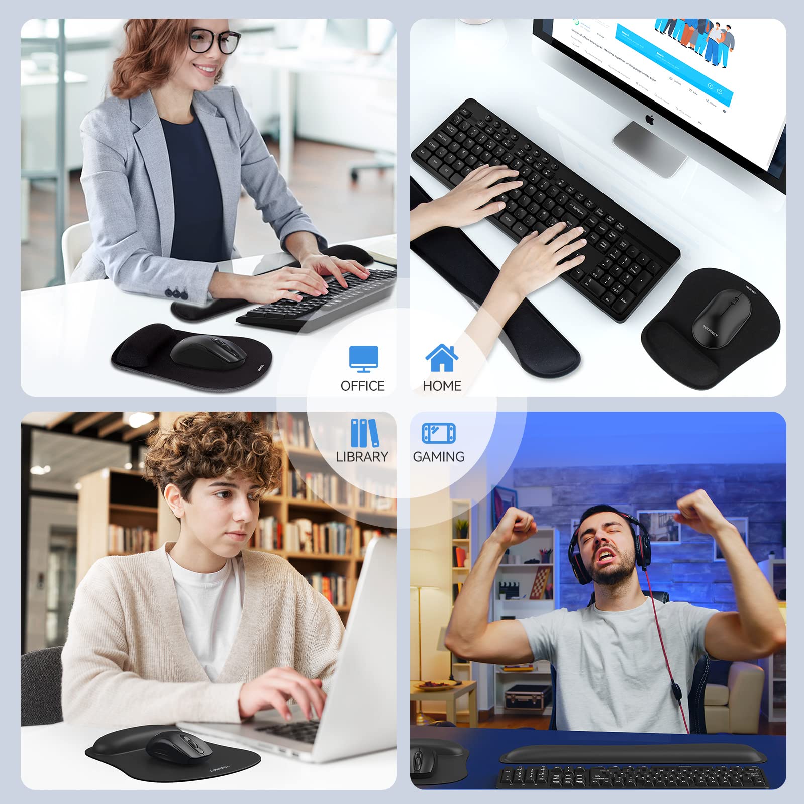 TECKNET TECKNET Ergonomic Keyboard Wrist Rest and Mouse Pad Set for Computer Laptop Mac Lightweight Memory Foam Pain Relief Black - View 7 of 7