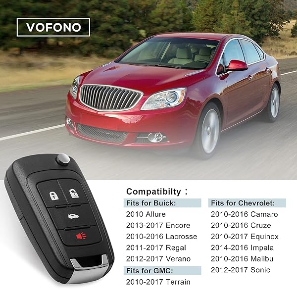 VOFONO VOFONO Keyless Entry Remote Flip Car Key Fob for 2010-2017 Chevy Camaro Cruze Equinox Impala Malibu Sonic GMC Terrain Buick Encore Replacement - View 2 of 7