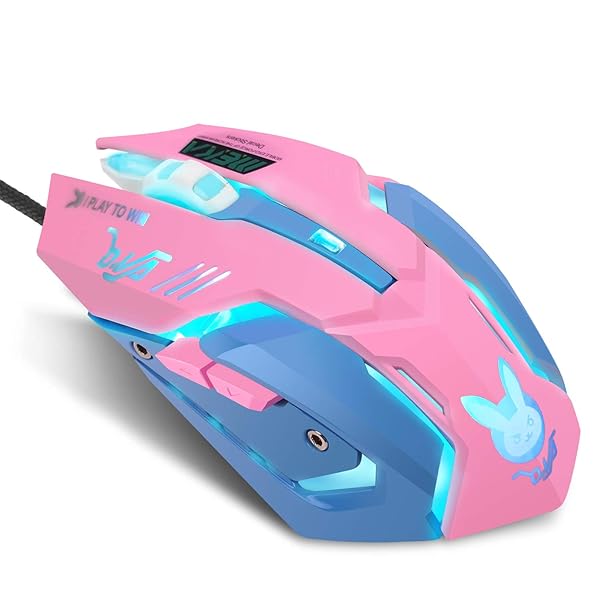 HXMJ HXMJ Pink Wired USB Computer Mouse with 7 Color Backlit and Silent Buttons for MacBook PC and Laptop