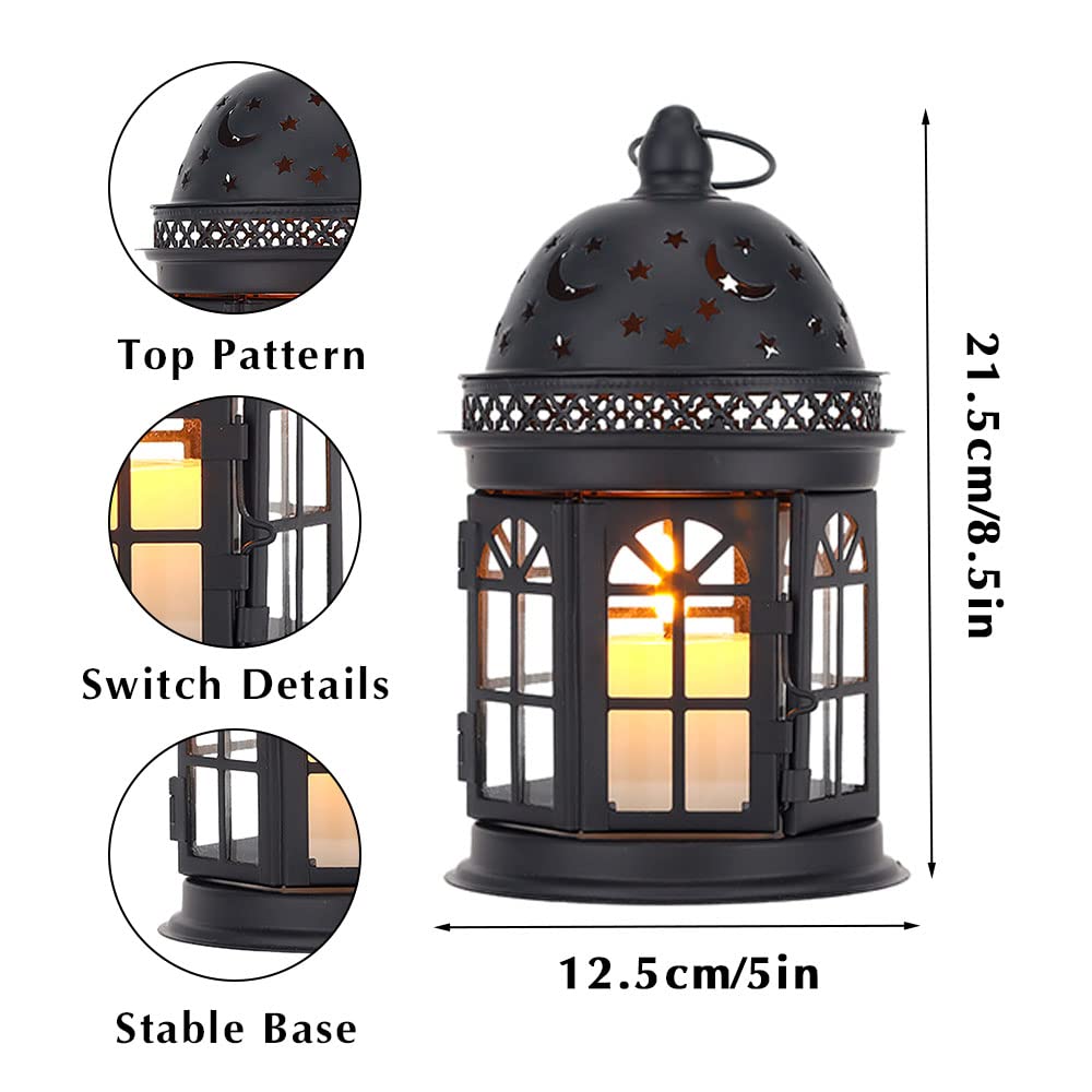 JHY DESIGN "JHY DESIGN Set of 2 Vintage Hanging Lanterns - 8.5" Metal Candle Holders for Indoor/Outdoor Events & Weddings (Black)" - View 3 of 7