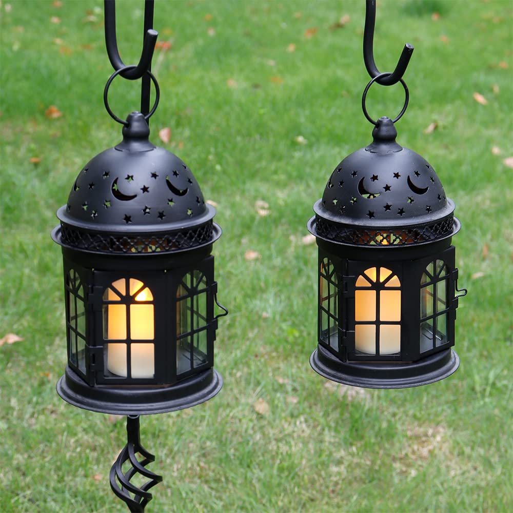 JHY DESIGN "JHY DESIGN Set of 2 Vintage Hanging Lanterns - 8.5" Metal Candle Holders for Indoor/Outdoor Events & Weddings (Black)" - View 4 of 7