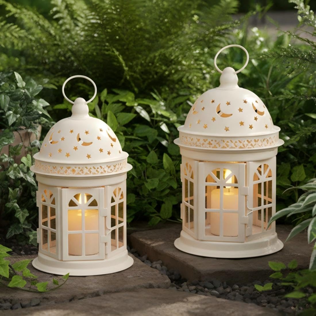 JHY DESIGN "JHY DESIGN Set of 2 Vintage Hanging Lanterns - 8.5" Metal Candle Holders for Indoor/Outdoor Events & Weddings (Black)" - View 7 of 7