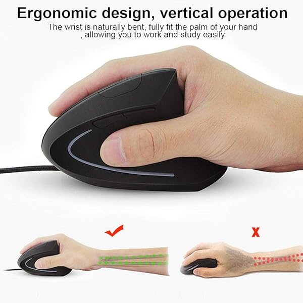 Wendry Wendry Wired Ergonomic Mouse 3200dpi Optical Vertical Gaming Mouse 6D Adjustable LED for PC Laptop Black - View 3 of 9