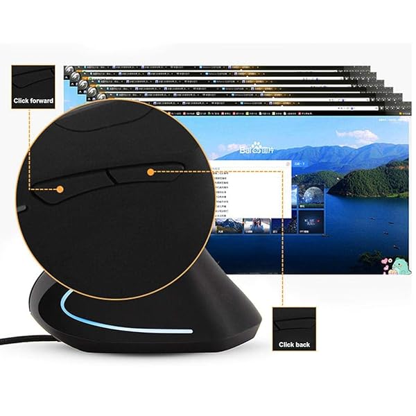 Wendry Wendry Wired Ergonomic Mouse 3200dpi Optical Vertical Gaming Mouse 6D Adjustable LED for PC Laptop Black - View 4 of 9