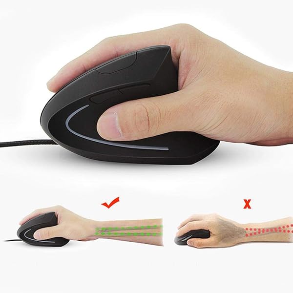 Wendry Wendry Wired Ergonomic Mouse 3200dpi Optical Vertical Gaming Mouse 6D Adjustable LED for PC Laptop Black - View 5 of 9