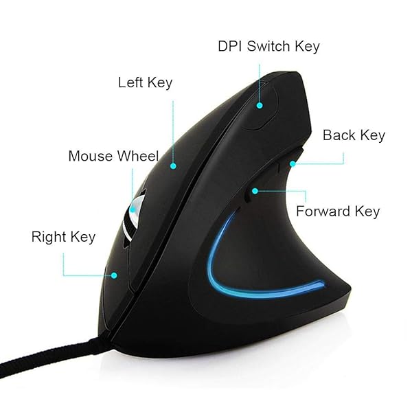 Wendry Wendry Wired Ergonomic Mouse 3200dpi Optical Vertical Gaming Mouse 6D Adjustable LED for PC Laptop Black - View 6 of 9