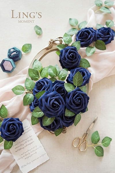 Ling's moment Ling's Moment 50Pcs Navy Blue Artificial Roses Real Touch Foam Flowers for Wedding Decor Centerpieces and Party Backdrop - View 2 of 7