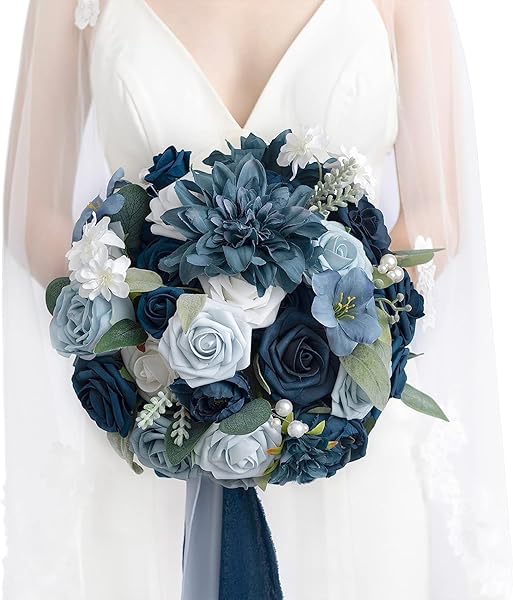 Ling's moment Ling's Moment 50Pcs Navy Blue Artificial Roses Real Touch Foam Flowers for Wedding Decor Centerpieces and Party Backdrop - View 3 of 7
