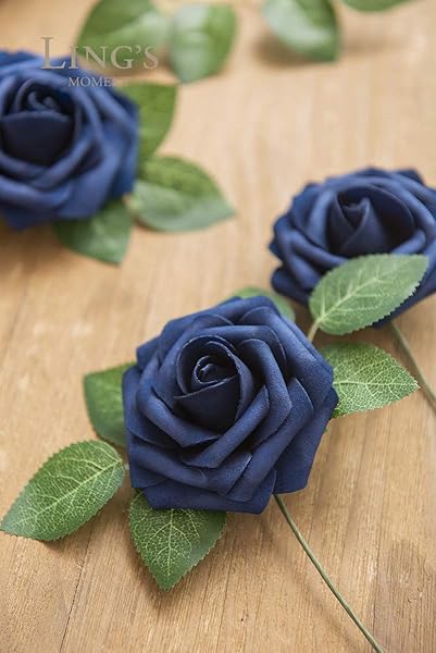 Ling's moment Ling's Moment 50Pcs Navy Blue Artificial Roses Real Touch Foam Flowers for Wedding Decor Centerpieces and Party Backdrop - View 6 of 7