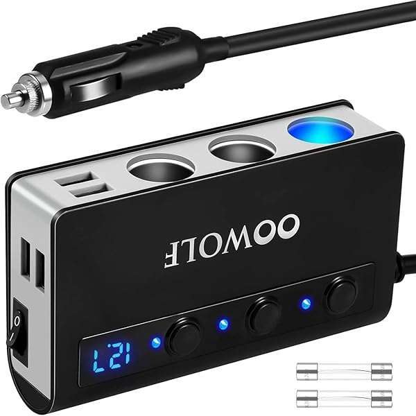 OOWOLF OOWOLF 180W Quick Charge 3.0 Car Power Adapter: 3-Socket & 4 USB Ports for GPS, Dash Cam, Phone & Tablet