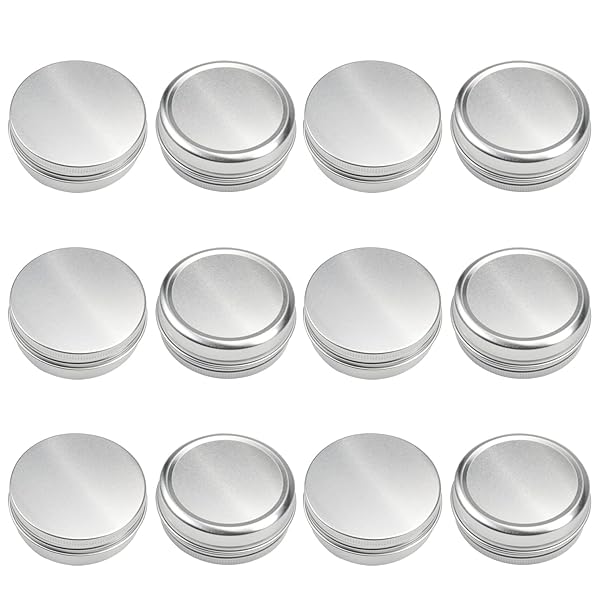 12Pcs 2oz Metal Round Tins - Refillable Aluminum Containers for Salve, Spices, Lip Balm & More - 60ml with Screw Lid