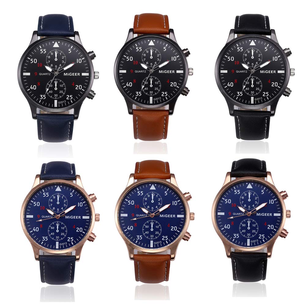 Weicam Weicam Men Retro Leather Strap Watch Analog Quartz Wrist Watches Wholesale Set of 6