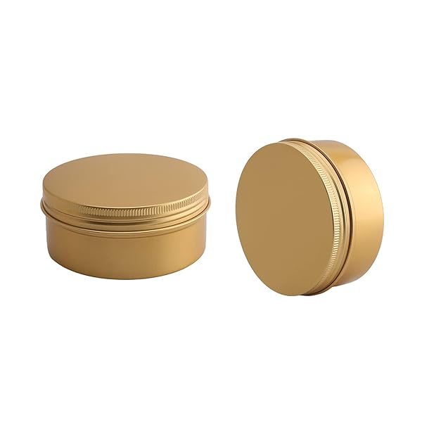 3Pcs 5.1oz Metal Round Tins - Refillable Aluminum Containers for Salve, Spices, Lip Balm & More - Gold 150ml with Screw Lid