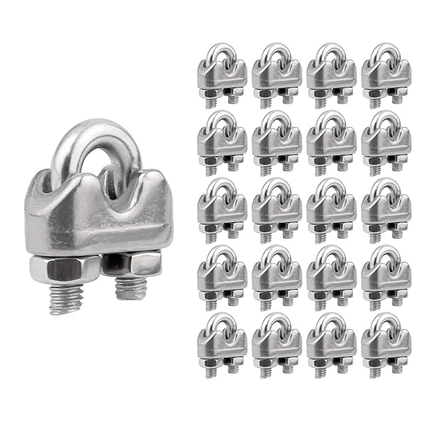 BNYZWOT BNYZWOT 1/4 Inch M6 Stainless Steel Wire Rope Cable Clip Clamp 20 Pack for Secure Fastening and Durable Support