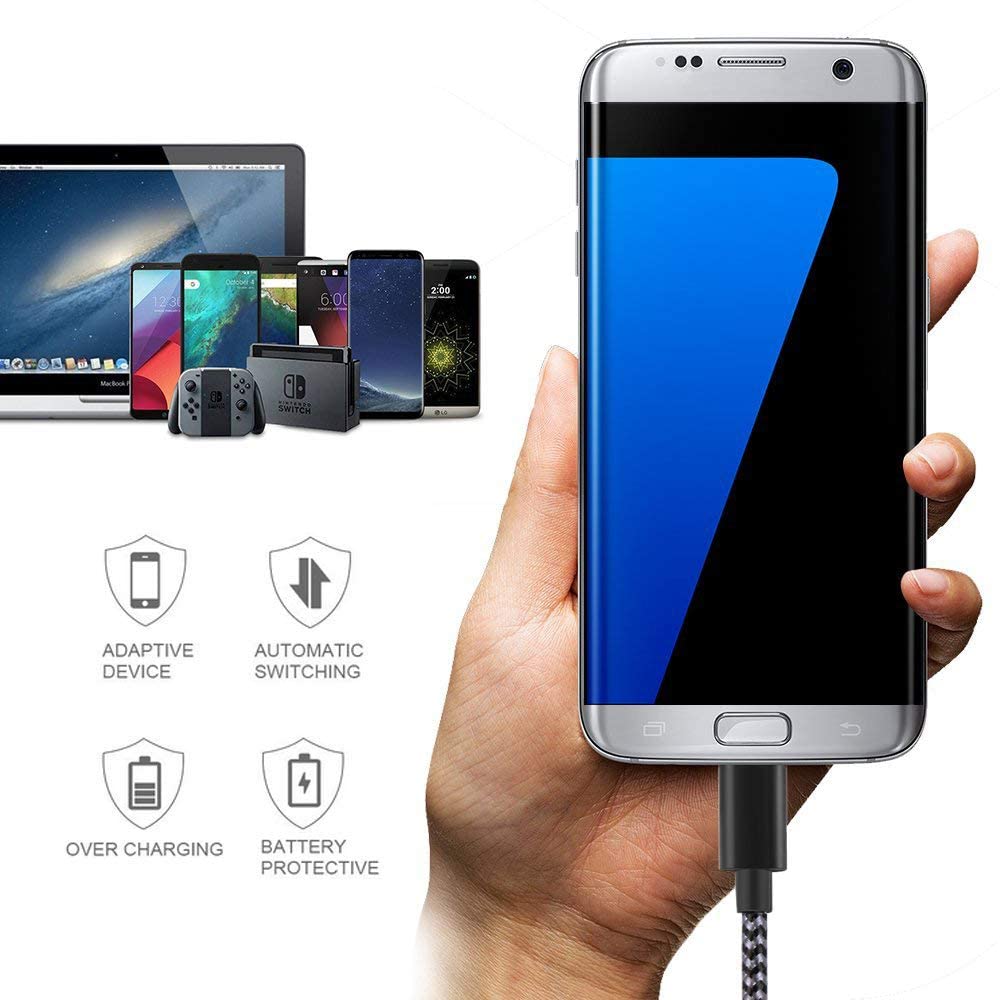 SPEATE SPEATE USB C Cable 5-Pack Premium Nylon Braided Charger Cable for Phone iPad Galaxy S Note Google Pixel and More Black Gray - View 3 of 6