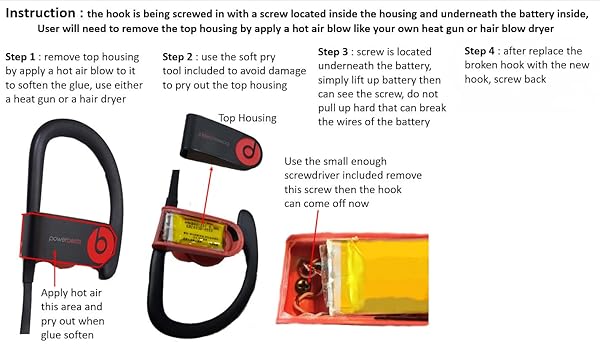 WirelessFinest PowerBeats 3 Silicone Replacement Ear Hook Loop Clip Repair Parts Left Right Fit Wireless Headset Headphone Tool Glue Black - View 4 of 4