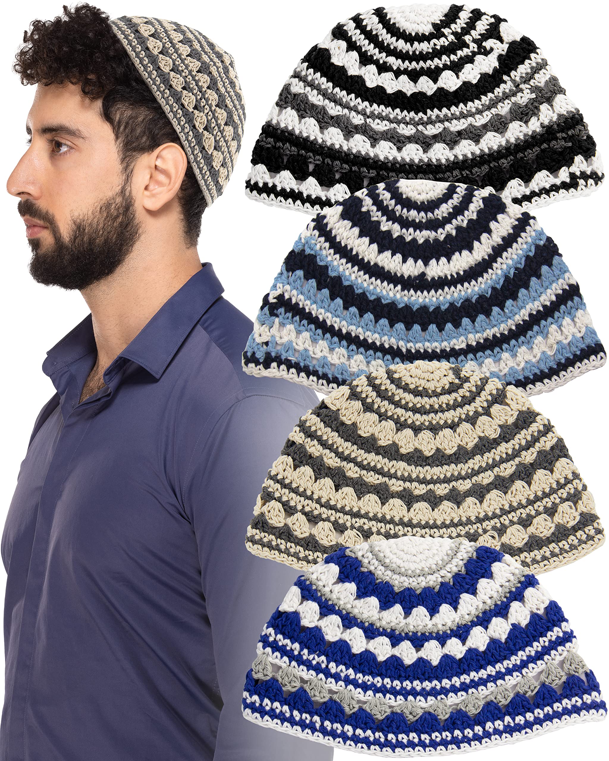 HolYudaica HolYudaica Pack of 4 Large Handmade Frik Kippahs for Men Boys and Kids in Mixed Colors 23cm Model 5