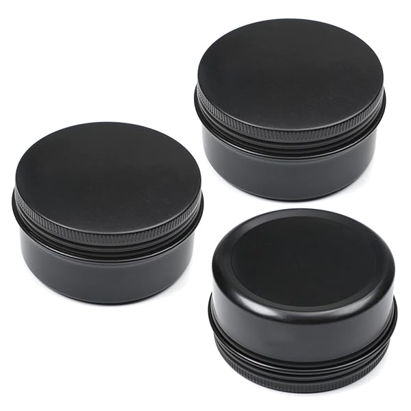 3pcs Othmro 2.7oz Black Metal Round Tins with Screw Lid for Salve, Spices, Lip Balm & More - 80ml Containers