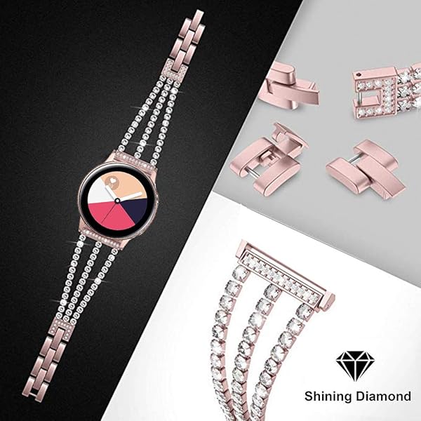 SPINYE SPINYE Band for Galaxy Watch 6 5 4 3 Active 2 20mm Shiny Diamond Stainless Steel Strap for Women Men Rosegold - View 4 of 5