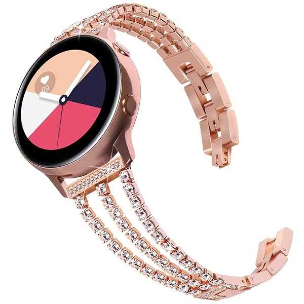 SPINYE Band for Galaxy Watch 6 5 4 3 Active 2 20mm Shiny Diamond Stainless Steel Strap for Women Men Rosegold