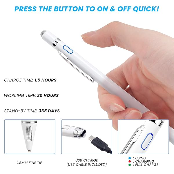 EDIVIA EDIVIA Stylus Pen for Lenovo Yoga 520/530/540/740/940 - Ultra Fine 1.5mm Digital Pencil in White - View 5 of 7