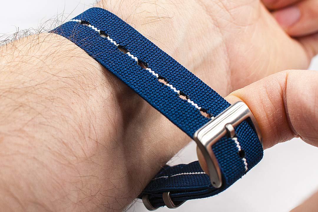 StrapHabit StrapHabit Elastic Watch Strap for Men and Women 20mm 22mm Nylon One Piece Military Parachute Band Black Red Premium Striped - View 2 of 8