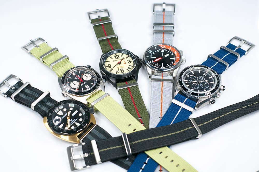 StrapHabit StrapHabit Elastic Watch Strap for Men and Women 20mm 22mm Nylon One Piece Military Parachute Band Black Red Premium Striped - View 4 of 8