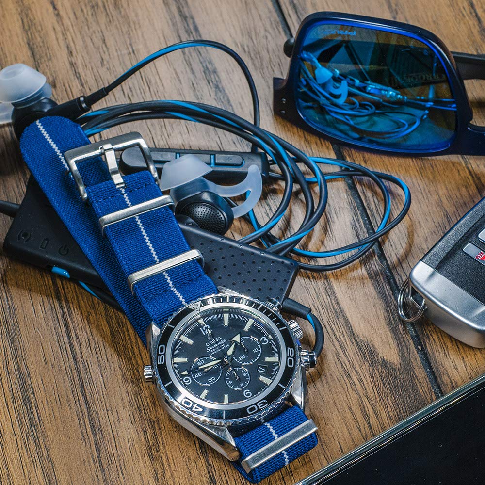 StrapHabit StrapHabit Elastic Watch Strap for Men and Women 20mm 22mm Nylon One Piece Military Parachute Band Black Red Premium Striped - View 5 of 8