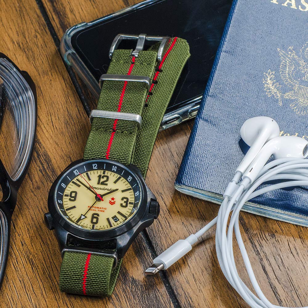 StrapHabit StrapHabit Elastic Watch Strap for Men and Women 20mm 22mm Nylon One Piece Military Parachute Band Black Red Premium Striped - View 6 of 8