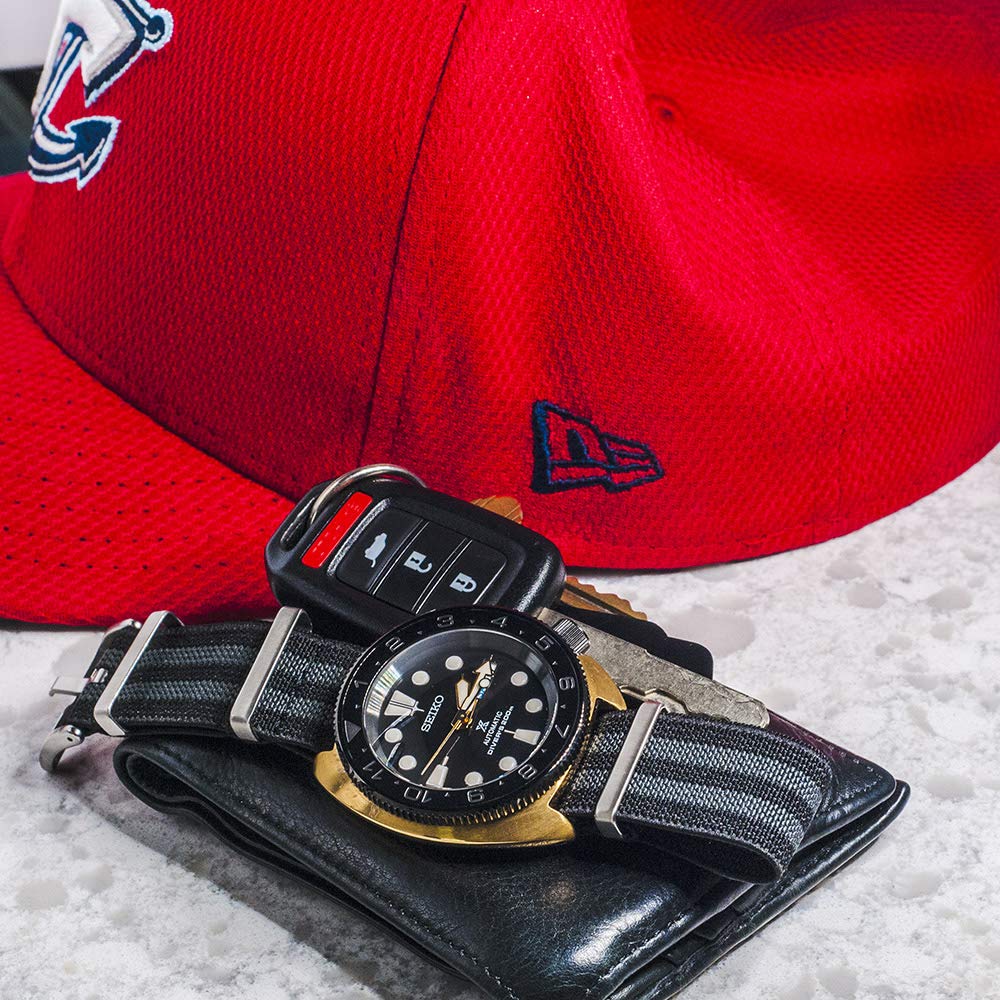 StrapHabit StrapHabit Elastic Watch Strap for Men and Women 20mm 22mm Nylon One Piece Military Parachute Band Black Red Premium Striped - View 8 of 8