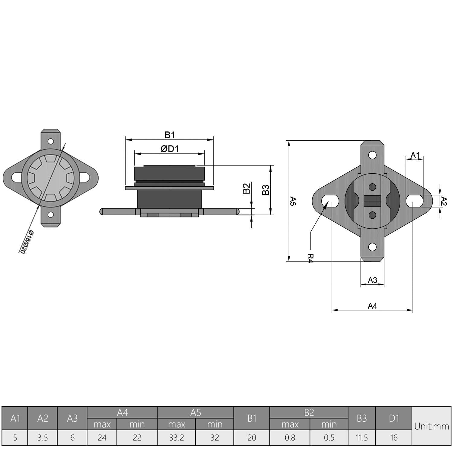 Fielect Fielect 5Pcs KSD301 Thermostat 40C Normally Closed Snap Disc Limit Control Switch for Microwave Thermal Applications - View 3 of 7