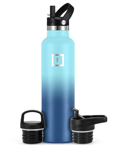 IRON °FLASK IRON FLASK 24 Oz Camping Hydration Canteen - Leak Proof, Insulated, 3 Lids, Blue Waves - Perfect for Hot & Cold Drinks