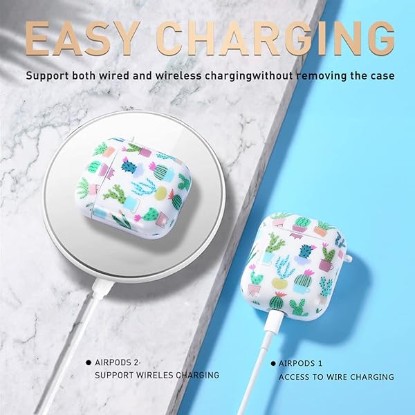 Olytop Olytop Cute Cactus Airpods 2nd/1st Gen Case Cover, Plants Airpods 2nd 1st Generation Protective Case Cover Hard Skin Women Girl for Apple iPods 2/1 Gen with Keychain -Cactus - View 6 of 8