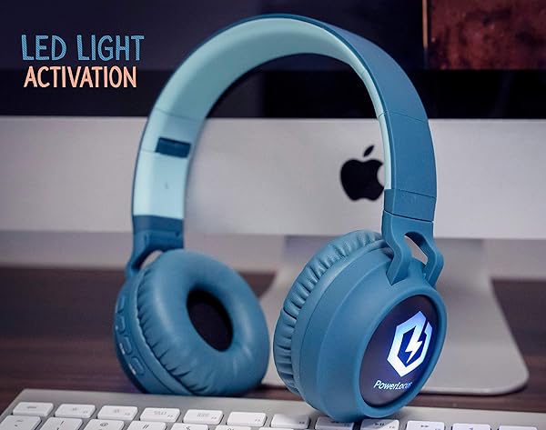 PowerLocus PowerLocus Bluetooth Headphones for Kids: Wireless, Foldable, LED, Volume Limited Over-Ear Headset with Mic for Phones & Tablets - View 6 of 10