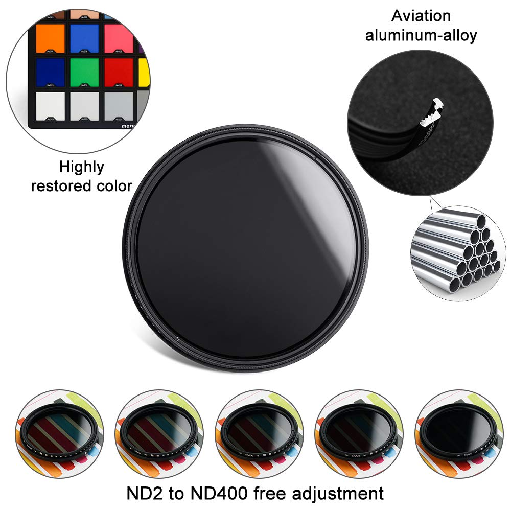 62mm Slim Variable ND Filter Adjustable ND2-ND400 for Canon Nikon Sony Pentax Olympus Fuji DSLR Cameras - View 2 of 7