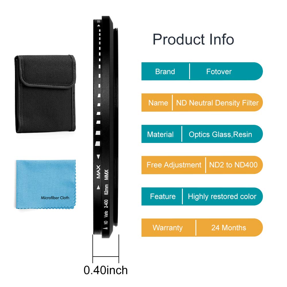 62mm Slim Variable ND Filter Adjustable ND2-ND400 for Canon Nikon Sony Pentax Olympus Fuji DSLR Cameras - View 4 of 7