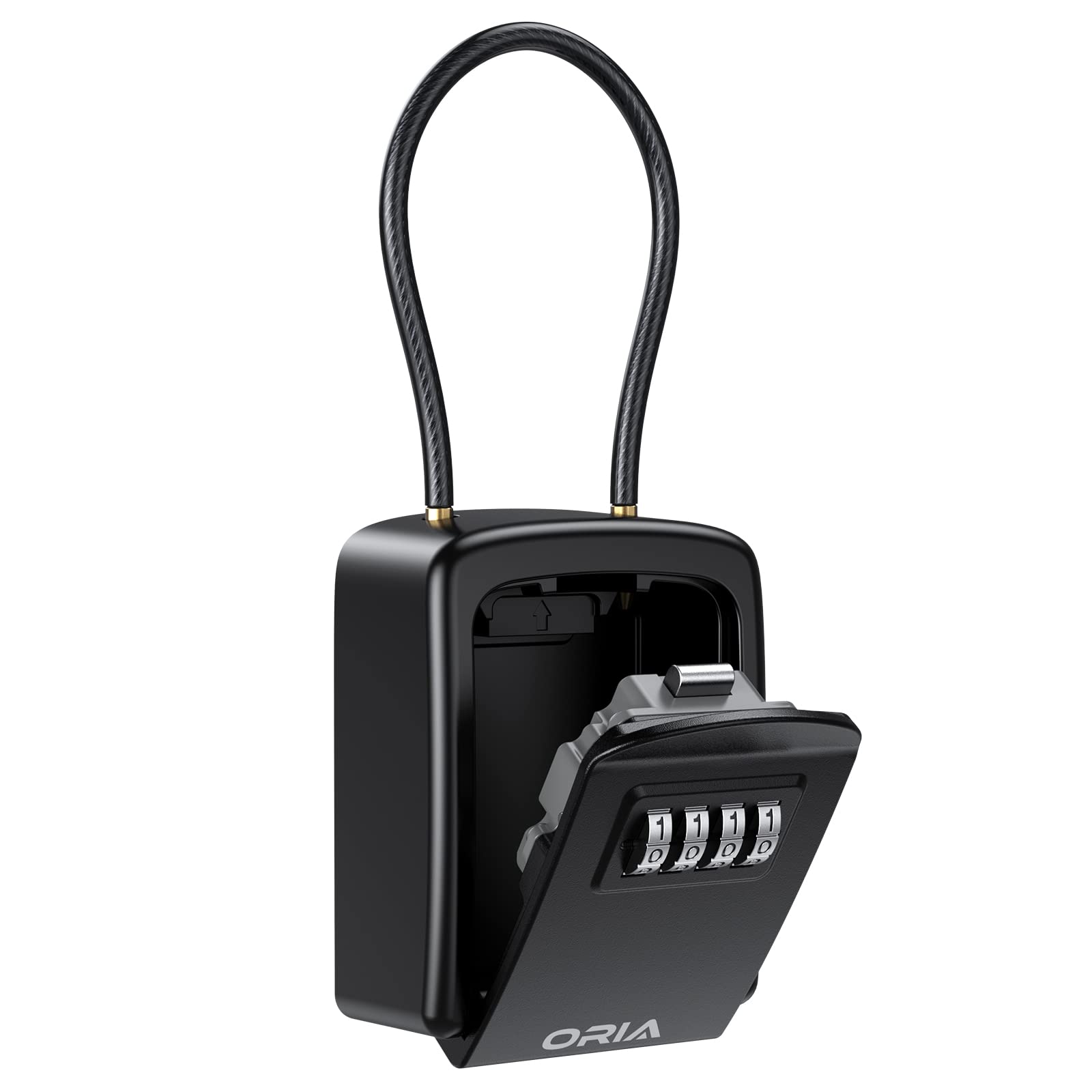 ORIA Key Lock Box 4 Digit Combination Key Safe for 5 Keys Indoor Outdoor Removable Shackle Black 3.66in