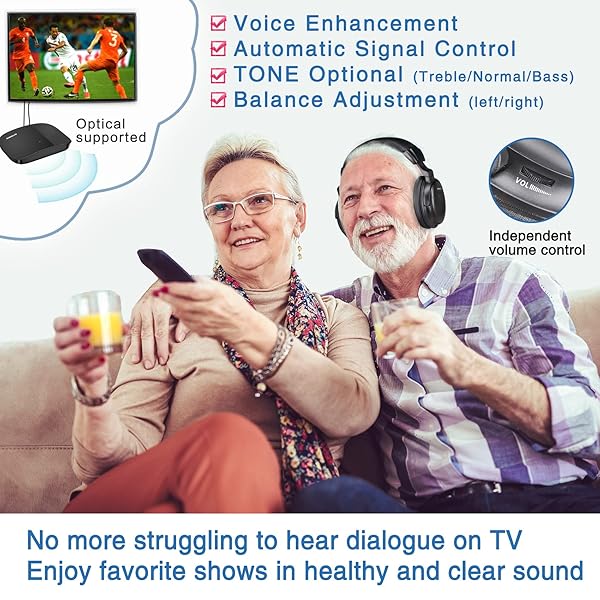 SIMOLIO SIMOLIO Wireless TV Headphones with Clear Dialog Mode Enhanced Voice Spare Battery for Seniors Hard of Hearing L R Balance Volume Control 100FT Range - View 2 of 8