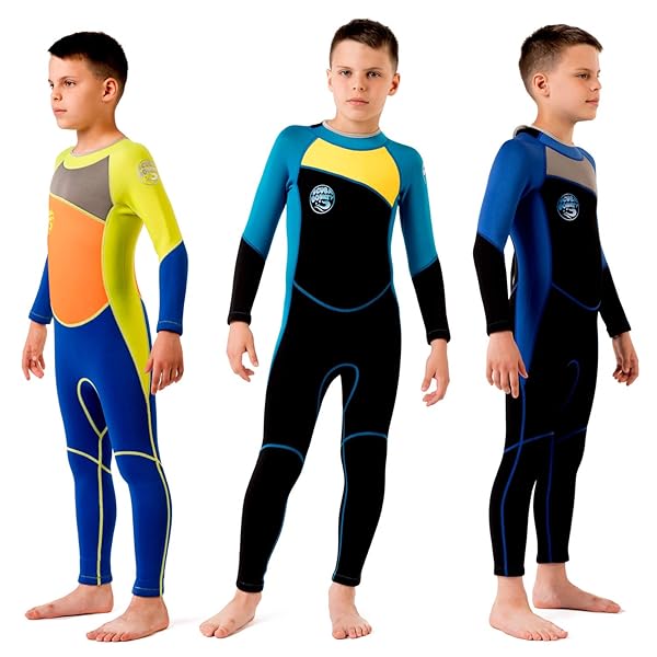 Scubadonkey Kids Wetsuit for Boys Toddlers by Scubadonkey 2.5mm Neoprene UPF 50+ CPSC Safety Approved Blue Yellow Size 12