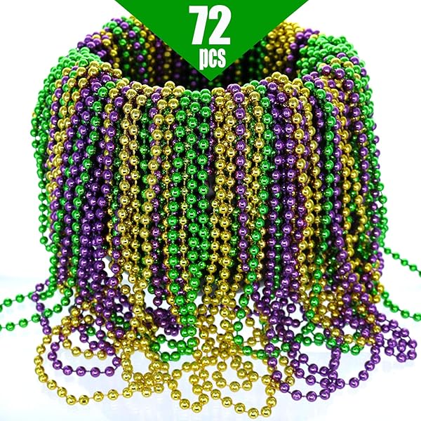 GiftExpress GiftExpress 72 pcs Mardi Gras Beads Necklace 33 Inch Multi Color Carnival Necklaces for Christmas St Patrick's Day Costume Assorted Metallic Colors - View 2 of 6